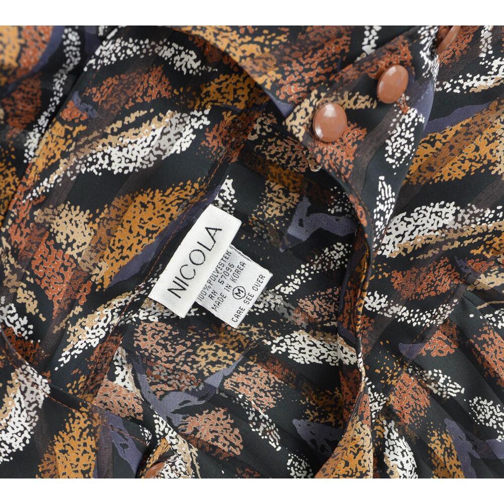 Vintage 80s Abstract Sheer Blouse Black And Brown… - image 8